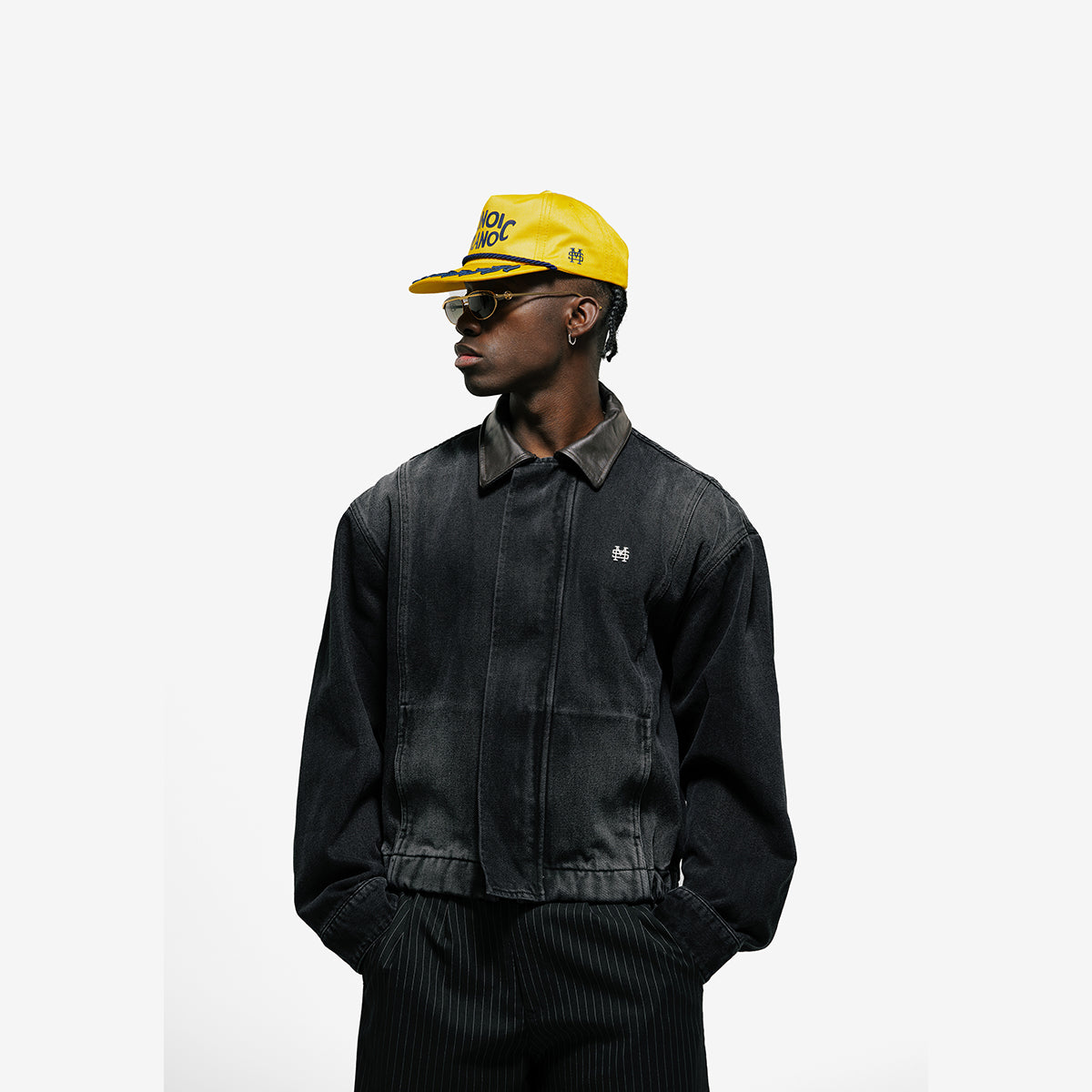 Monoic Aviator Denim Jacket 'Negro Desgastado'